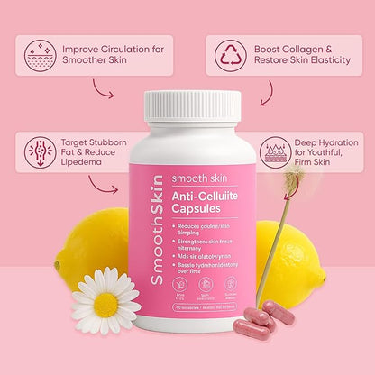 Smooth Skin & Circulation Support Capsules, Plant-Based Dietary Supplement, Helps Reduce Appearance of Cellulite, Supports Skin Elasticity, 60 Vegan Capsules, Gluten-Free, Sugar-Free