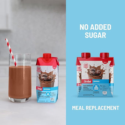 SlimFast Meal Replacement Shake, Original Rich Chocolate Royale, No Added Sugar, Meal Replacement Shakes, 10g Ready to Drink Protein, 5g Fiber, 25 Vitamins and Minerals, 11 Fl. Oz, 12 Count