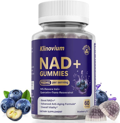NAD Gummies with Nicotinamide Riboside, NAD+ Supplement for Women & Men with Trans-Resveratrol, Fisetin, Vitamin B2, B5, B6, Anti-Aging, Cell Regeneration & Energy, Sugar-Free, 60 Gummies