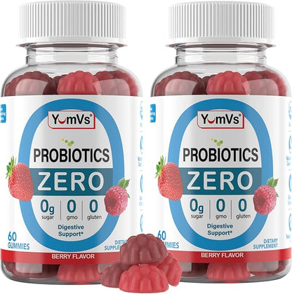 YUM-V'S Sugar Free Probiotic Gummies - Probiotics for Men & Women to Help Support Digestive Function – Adults & Kids Probiotic with 5 Billion CFU Bacillus Coagulans – Vegan & Gluten-Free (Pack of 2)