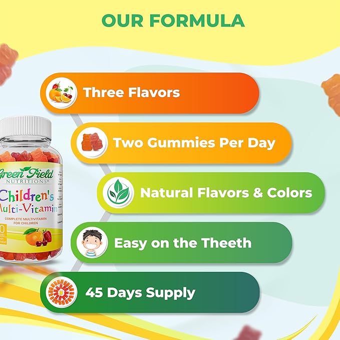 Greenfield Nutritions Halal Multivitamin for Kids – Gelatin-Free Halal Kids Multivitamin Gummies with Vitamins A, B, C, D, Iodine & Zinc for Immunity – Essential Vitamins for Children (90 Count)