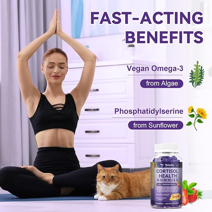2 Bottles Cortisol Supplements for Women & Men 20-in-1 Cortisol Gummies with Ashwagandha Rhodiola Rosea Magnesium Phosphatidylserine Calm Focus Mood Support Healthy Cortisol Levels 30 Day Supply