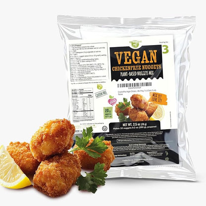 Creative Pea Chickenfree Nuggets Mix 4-Pack | Plant-Based Crispy Bites | High-Protein Shelf-Stable Pea Protein | Just Add Water & Oil | Quick Vegan Meal Kit | Gluten-Free | 4 x 65g