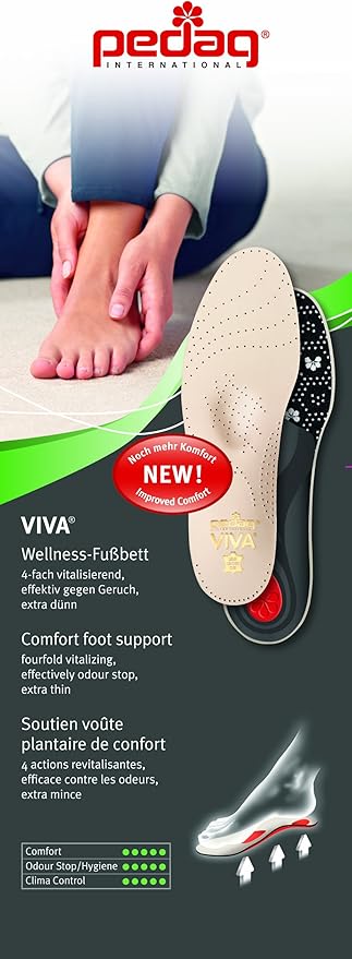 Pedag Viva | Leather Arch Support Inserts | Handmade in Germany | Plantar Fasciitis Relief | Metatarsal Pad | Heel Cushion | Activated Charcoal for Odor | Tan | Women US 10/ Men 7/ EU 40
