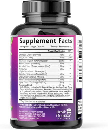 Gentle Liver Cleanse Detox & Repair Formula - Advanced Liver Support Supplement with Silymarin Milk Thistle, Dandelion Root, Artichoke Extract, Turmeric, Choline, & Beetroot - 180 Veggie Capsules