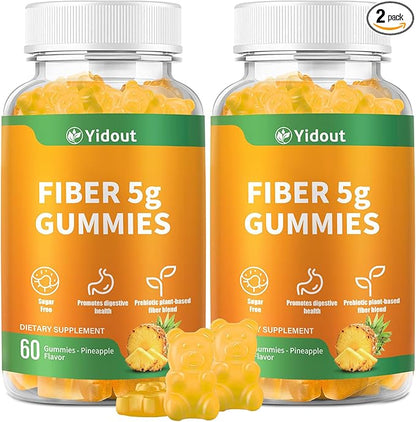 Fiber Gummies for Adults with Probiotics，No Sugar Added Pineapple Flavor, Promotes Gut Health and Regulate Bowel Movement, Vegan (60 Count（Pack of 2）)