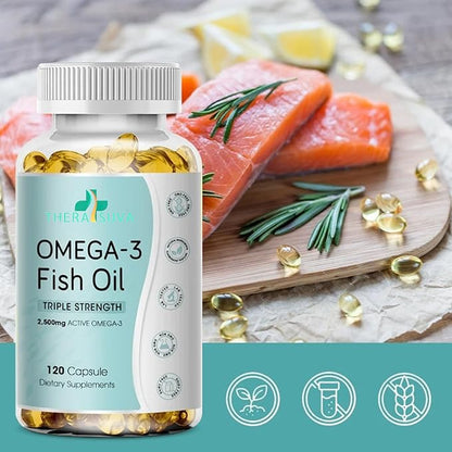 Triple Strength Wild Alaskan Fish Oil, Omega-3 2500mg, EPA 1,300mg + DHA 1,200mg, Supplement for Heart and Joint Health, 2 Month Supply, 120 Softgels