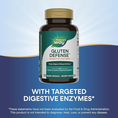 Nature's Way Gluten Defense Digestive Enzymes*, Helps Digest Wheat & Dairy(1), Gluten & Casein Digestive Enzymes*, 120 Vegan Capsules (Packaging May Vary)