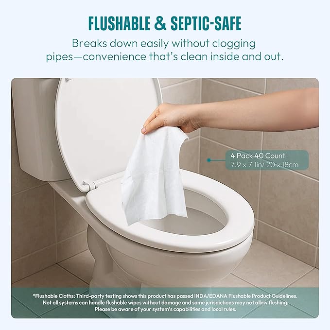 Large Feminine Wipes for Women, pH Balanced Soft Gentle Soothing Unscented Flushable Personal Hygiene Wipes for Intimate Period Care Portable to Go Sensitive Sanitary Wipes Travel (10ct, Pack of 4)