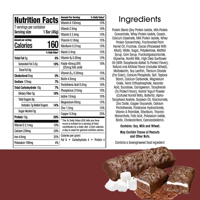 BestMed - High Protein Nutrition Bar - Low-Carb, 15g Protein, Low Sugar, High Fiber, Low Calorie, Meal Replacement Bar (Dark Chocolate S'mores, 2 Box - 14 Count)