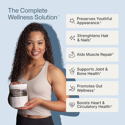 Collagen Peptides Powder Grass-Fed Pasture-Raised Hydrolyzed Collagen Powder, Type I & III Hair, Nails, Skin and Joints, Non-GMO, Paleo & Keto, Unflavored, 16 Fl oz. 45 Servings