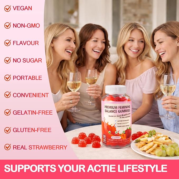 PH Gummies for Women - Ph Balance Gummies for Women Private Area, Feminine Gummy for Immune & Energy Supplement, Vegan, Gluten-Free, Strawberry Flavor, 60 Count