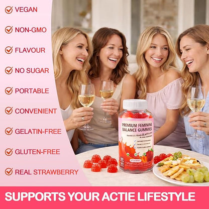 PH Gummies for Women - Ph Balance Gummies for Women Private Area, Feminine Gummy for Immune & Energy Supplement, Vegan, Gluten-Free, Strawberry Flavor, 60 Count
