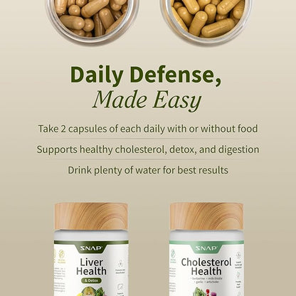 Snap Supplements Liver Health & Cholesterol Health Supplement Bundle with Milk Thistle, Resveratrol, Dandelion to Support Liver, Digestive and Metabolic Health, 60 Capsules Each (30-Day Supply)