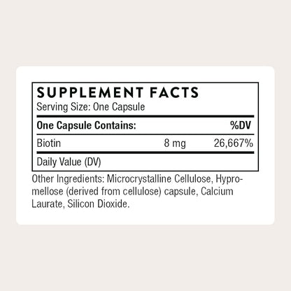 THORNE - Biotin - Vitamin B7 Supplement for Healthy Hair, Nails, Skin & Metabolism - Supports Nerve Health* - Third-Party Certified - Gluten, Dairy & Soy-Free - 60 Capsules