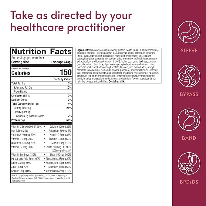 Bariatric Advantage High Protein Meal Replacement Drink Mix - Powder Whey Isolate for Gastric Bypass & Sleeve Gastrectomy Patients - 28 Servings with 27 g Protein - Creme - 43.46 oz