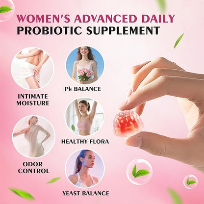 Women's Probiotic Gummies pH Balance & Gut Flora, Natural Raspberry Flavor, Vegan & Non-GMO, 90 Gummies