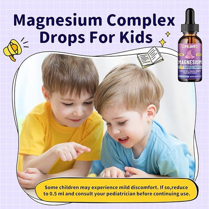 Kids Magnesium Liquid Drops-Magnesium Glycinate Liquid for Kids Supplement-w/L-theanine, Omega-3, Vitamin B6, D3 - for Sleep, Relaxation, Brain, Bones - Mango Flavor, 4 Fl Oz