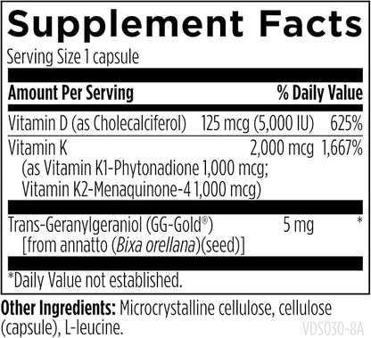 Designs for Health Vitamin D Supreme - Vitamin D 5000 IU with 2000mcg Vitamin K as MK4 for Bone Health, Heart Health, Mood & Immune Support - Vitamin D3 Enhanced with GG Supplement (30 Capsules)