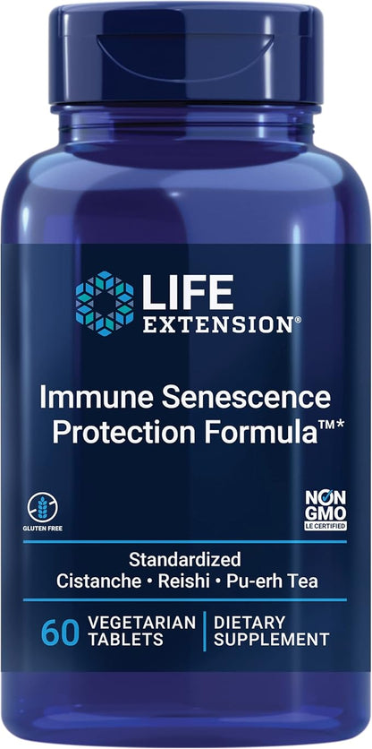 Life Extension Immune Senescence Formula Standardized Cistanche Reishi PU-ERH Tea, 60 Vegetarian Tablets