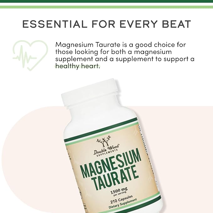 Magnesium Taurate Supplement for Cardiovascular Health to Boost Magnesium Levels (1,500mg per Serving, 210 Vegan Capsules) Non-GMO, Gluten Free, by Double Wood Supplements (Pack of 2)