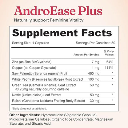 Nourished AndroEase Plus - Natural Balance Supplement for Women - Vegan Formula with Zinc & Saw Palmetto - 180 Capsules for Daily Wellness & Vitality - Made in USA