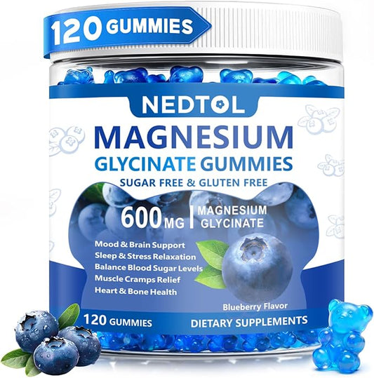 Magnesium Glycinate Gummies 600mg, Sugar Free Magnesium Potassium Supplement for Adults with Magnesium L-Threonate, Vitamin D, B6,and CoQ10 for Sleep, Body Support and Relaxation,120 Count