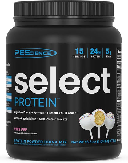 PEScience Select Protein Powder, Whey and Casein Blend, Lean Protein Powder for Women and Men, Low Calorie, Low Carb, Keto Friendly, Gluten Free, Cake Pop - 15 Servings