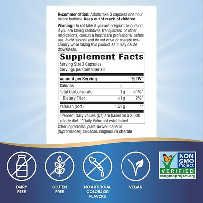 Nature's Way Valerian Root, Traditional Sleep Support*, Non-GMO Project Verified, Gluten Free, Vegan, 100 Capsules (Packaging May Vary)