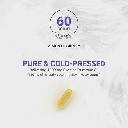 Naturalis Evening Primrose Oil (1300mg) | Natural from New Zealand | Non-GMO, Soy & Gluten Free, Zero Filler | 60 Softgels