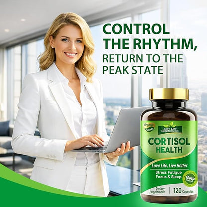Cortisol Supplements for Women/Men, Advanced Stress & Cortisol Support with Ashwagandha & Rhodiola Rosea, Promotes Relaxation, Mood, Focus, and Restful Sleep for Men and Women, 120 Capsules