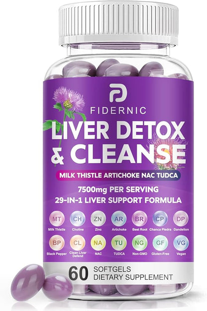 Liver Cleanse Detox & Repair - Herbal Liver Support Milk Thistle Supplement, 7500mg Strength Liver Health Support with Silymarin Artichoke Extract Dandelion Beet TUDCA Choline NAC, 60 Softgels