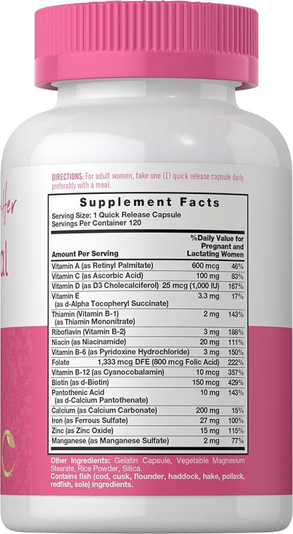 Carlyle Prenatal Vitamins for Women | 120 Capsules | Multivitamin and Mineral Formula with Folic Acid | Non-GMO and Gluten Free Supplement | for Her