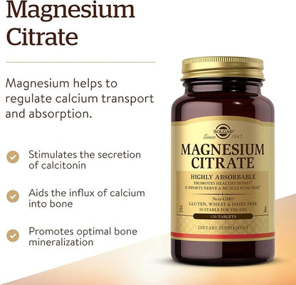 Solgar - Magnesium Citrate, 120 Tablets, Supports Nerve and Muscle Function - 2 Pack