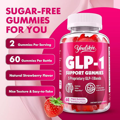 GLP-1 Supplement for Women & Men, GLP-1 Probiotic Gummies - Activates GLP-1 & AMPK, with Akkermansia Probiotic & Natural Berberine for Energy - Strawberry Flavor, Sugar-Free, 60 Count
