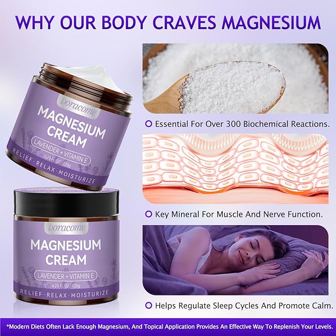 Magnesium Moisturizing Cream for Muscle Relief, Sleep Support and Stress Relief, Fast-Absorbing Formula,Skin Friendly,Lightly Scented