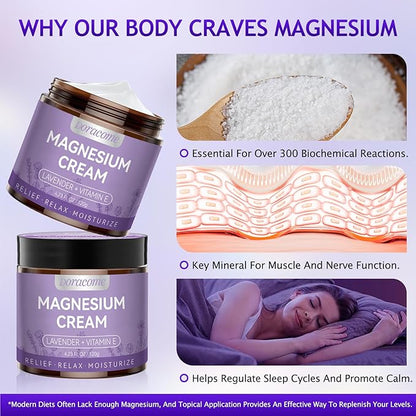 Magnesium Moisturizing Cream for Muscle Relief, Sleep Support and Stress Relief, Fast-Absorbing Formula,Skin Friendly,Lightly Scented