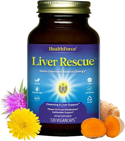 HealthForce SuperFoods Liver Rescue - Natural Liver Cleanse - with Milk Thistle & Dandelion Root - Gluten-Free & Vegan - 120 Capsules