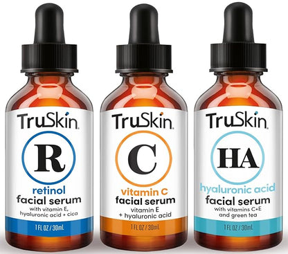 TruSkin Face Serum Trio – Vitamin C, Retinol & Hyaluronic Acid Anti-Aging Serums for Face – AM, PM & All-Day Skincare Routine – Brightening, Smoothing & Hydrating Facial Serums, 1 fl oz Each