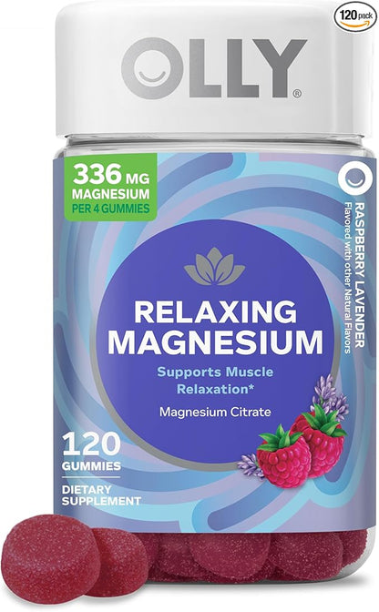 OLLY Relaxing Magnesium Gummies, Supports Muscle Relaxation,* Magnesium Citrate, Raspberry Lavender Flavored, 30 Day Supply - 120 Count