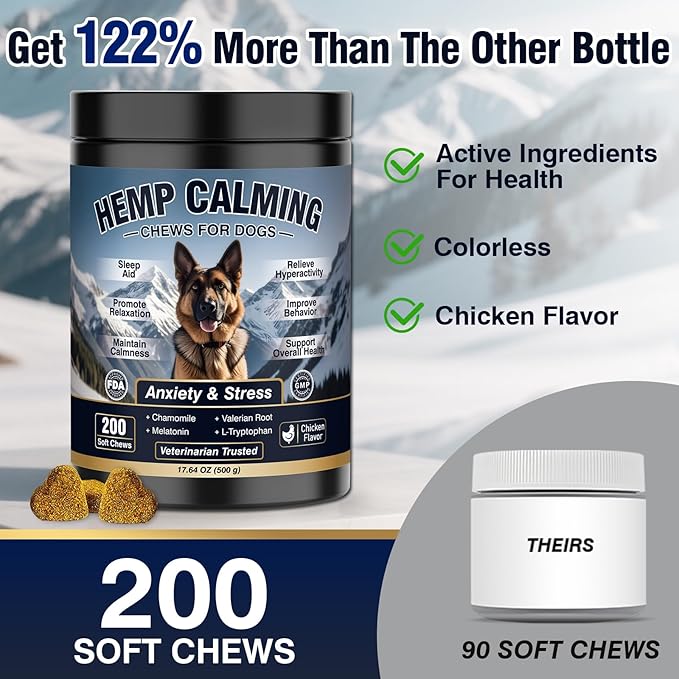 Calming Chews for Dogs 200ct, Dog Calming Chews - Anxiety and Stress Relief Treats Melatonin Bites Sleep Aid for Small/Medium/Large Dogs Calm Dog - Separation, Fireworks, Thunder, Barking - Chicken