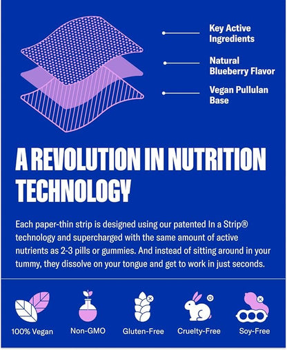 NuStrips™ Fast-Dissolving Sleep Strips with 5mg Melatonin, Valerian Root, L-Theanine & Vitamin B6 – Blueberry Flavor - Natural Sleep Aid, Vegan, Non-GMO, Gluten Free – Fall Asleep Fast (30 Strips)