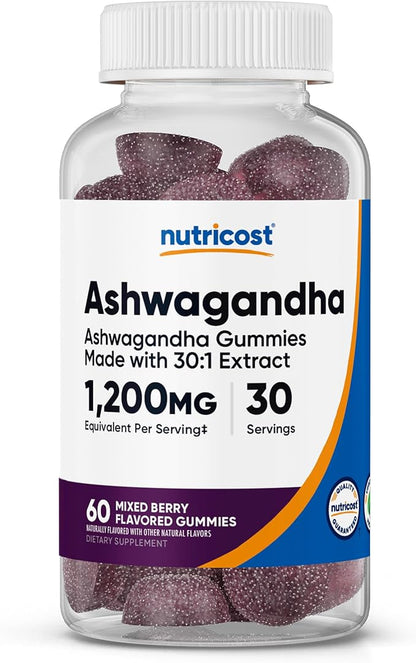 Nutricost Ashwagandha Extract Gummies (Mixed Berry) 60 Gummies for 30 Servings Per Bottle - Vegetarian, GMO Free and Gluten Free