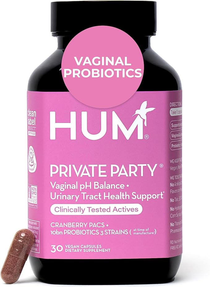 HUM Private Party Vaginal Probiotics for Women, pH Balance and Urinary Tract Support Vaginal Probiotic Supplement with Cranberry & Lactobacillus Blend, Women's Health Cranberry Pills, 30 Capsules