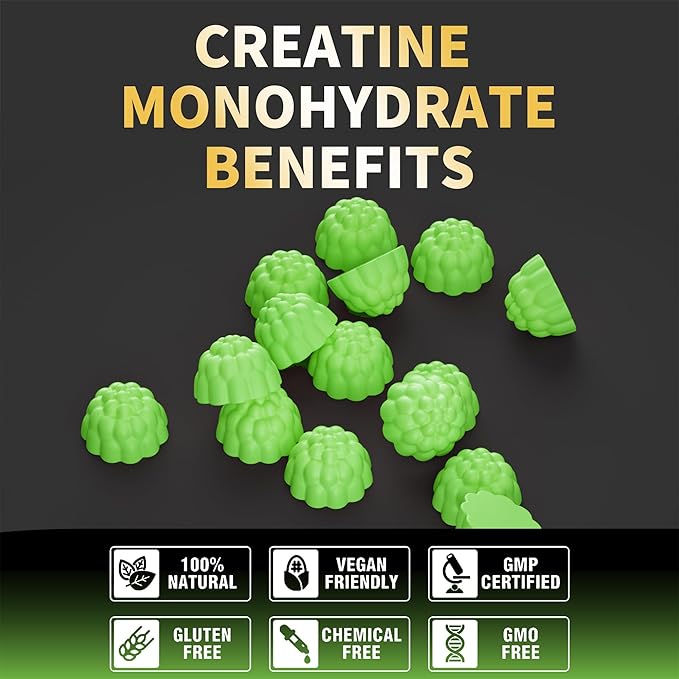 Nutravita NSF Certified Creatine Gummy - Creatine Monohydrate Gummies for Men & Women-5g of Creatine Monohydrate per Serving - Sugar Free,Vegan, Apple Flavor, 120 Count
