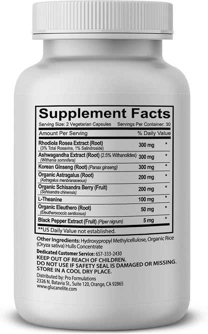 Pro Formulations MD Adaptogen Elite - Synergistic Blend - 60 vcaps - Balances Cortisol & Natural Energy - Enhanced with Rhodiola, Ashwagandha, Astragalus, Schisandra, Eleuthero, L-Theanine