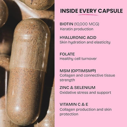 GOBIOTIX Hair Skin and Nails Vitamin Supplement - 10000mcg Biotin Pills with Hyaluronic Acid, Folate, Iron, Magnesium, and Zinc - Collagen Production, Hair Growth - 30 Servings