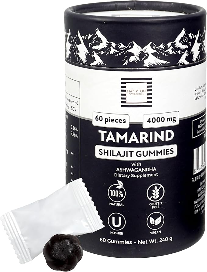 4000mg Shilajit Gummies I No Added Sugar I KSM-66 Ashwagandha, Gokshura | Men, Women I Gluten Free I Kosher | Vegan | Lab Tested I 100% Natural I 60 Gummy Tamarind Flavor (Pack of 1)