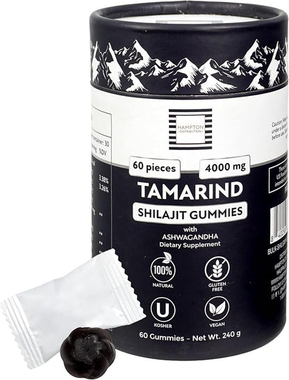 4000mg Shilajit Gummies I No Added Sugar I KSM-66 Ashwagandha, Gokshura | Men, Women I Gluten Free I Kosher | Vegan | Lab Tested I 100% Natural I 60 Gummy Tamarind Flavor (Pack of 1)