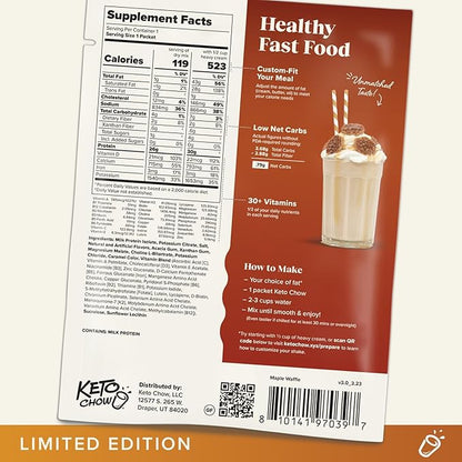Keto Chow Maple Waffle | Keto Meal Replacement Shake Powder | Nutritionally Complete Keto Food | Low Carb Keto Meals | Delicious Easy Meal Substitute Drink | Protein Rich You Choose The Fat | Single Meal Sample